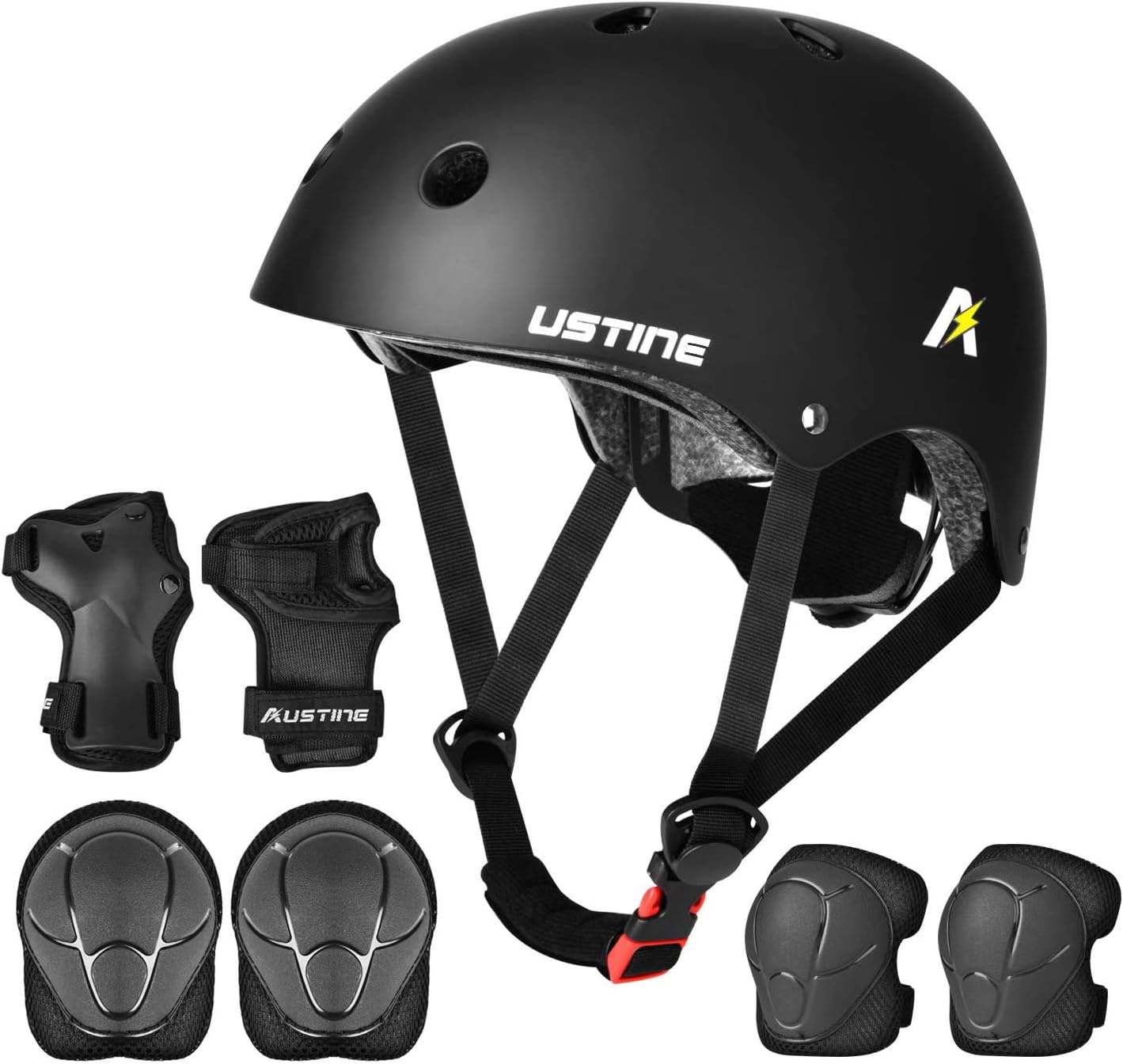 USTINE Skateboard Helmet, Bike Helmet, Protective Gear Set Knee Elbow Wrist Pads for Kids Boys Girls Toddler Youth Adults Multi-Sports Scooter Roller Skate Inline Skating Cycling Rollerblading