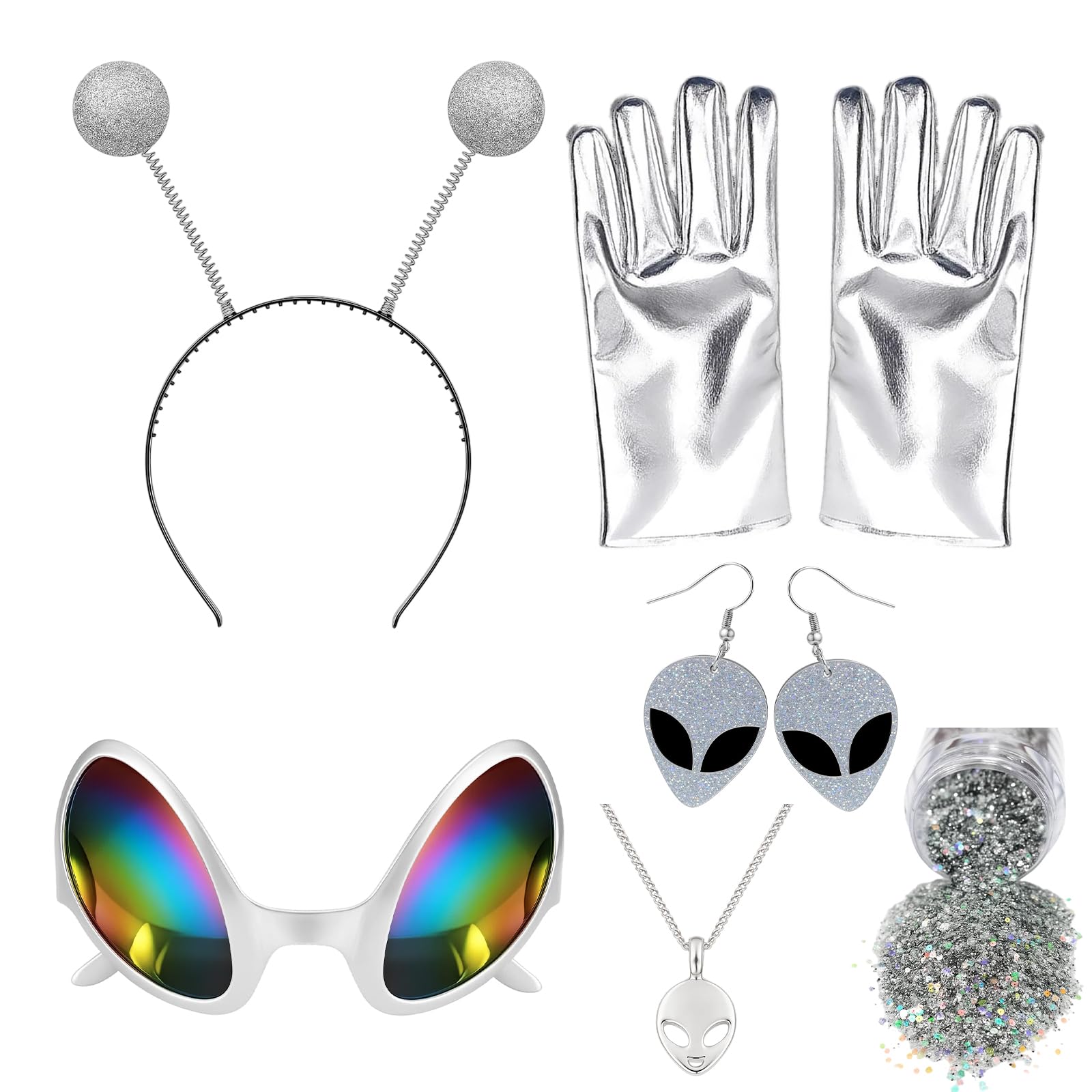 ZPSCXQ 6Pcs Alien Costume Set, Alien Accessories with Glasses and Antenna Headband for Halloween Cosplay and Space Themed Parties