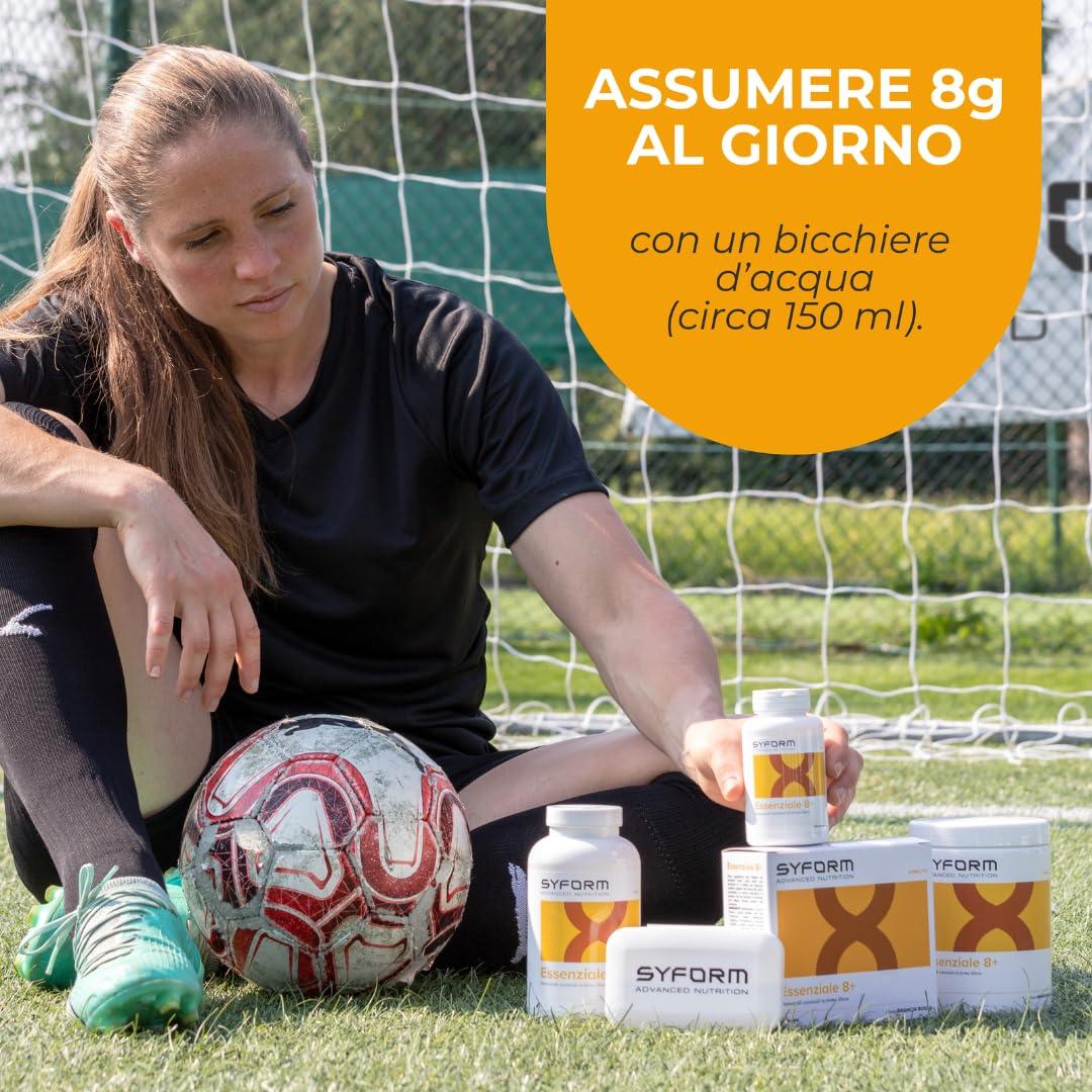 ESSENZIALE 8+, Aminoacidi essenziali e semi-essenziali in forma libera, Adatto ai vegani, Senza Glutine, Senza Lattosio, ARANCIA ROSSA 300 G