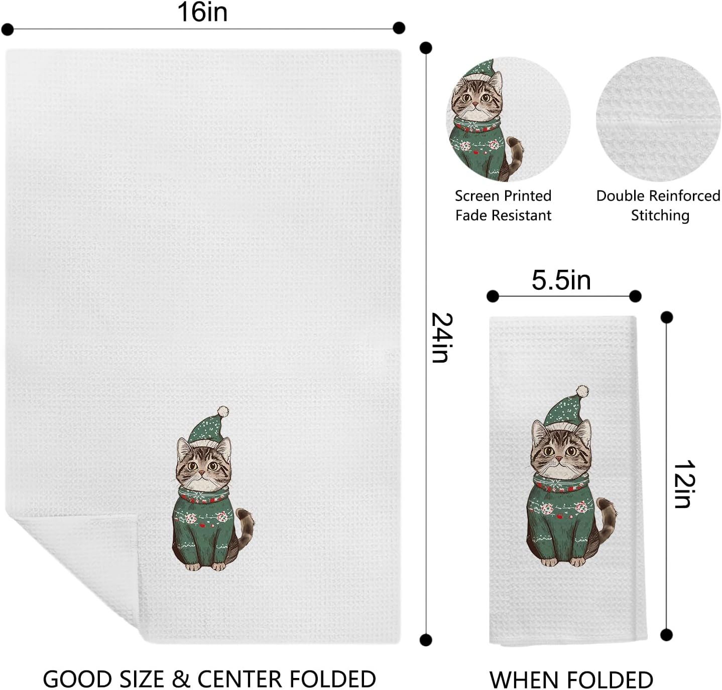 Christmas Cat Kitchen Towels, Cat Christmas Decor, Cats Mom Dad Lovers Gifts, Cozy Winter Xmas Cute Kitten Decorative Hand Towels for Bathroom Kitchen, 16x24 Inch Set of 4
