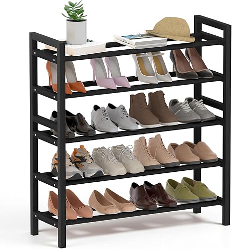 Miniatura 13 de Haddockway Zapatero de bambú para armario, organizador de zapatos independiente con varillas redondas suaves y asas prácticas, estante apilable de