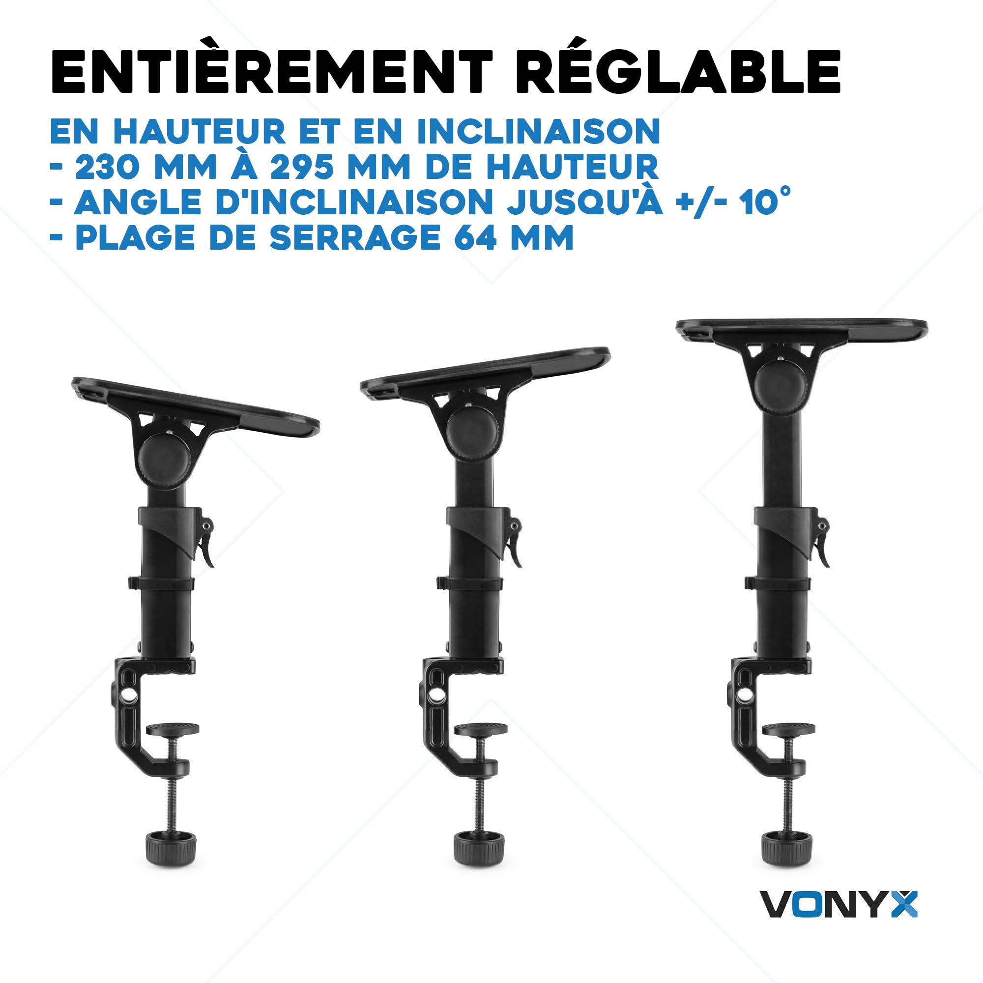 VONYX SMS32 Supports Enceintes de Monitoring avec Crochet - Hauteur Réglable 23-29,5 cm, Enceinte 8'', Antidérapant, Charge Maxi 15kg, Idéal pour Optimiser la Projection du Son et de l'Écoute