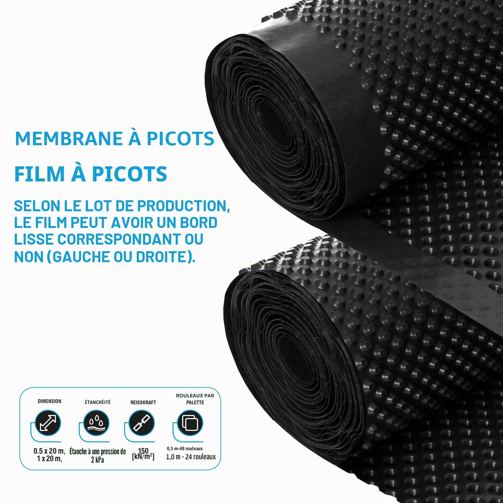 Membrane de fondation et soubassement avec alvéole - Imperméabilisation des murs de sous-sol - Protection des murs - Protection des murs de fondation 1m x 20m - 20 m²