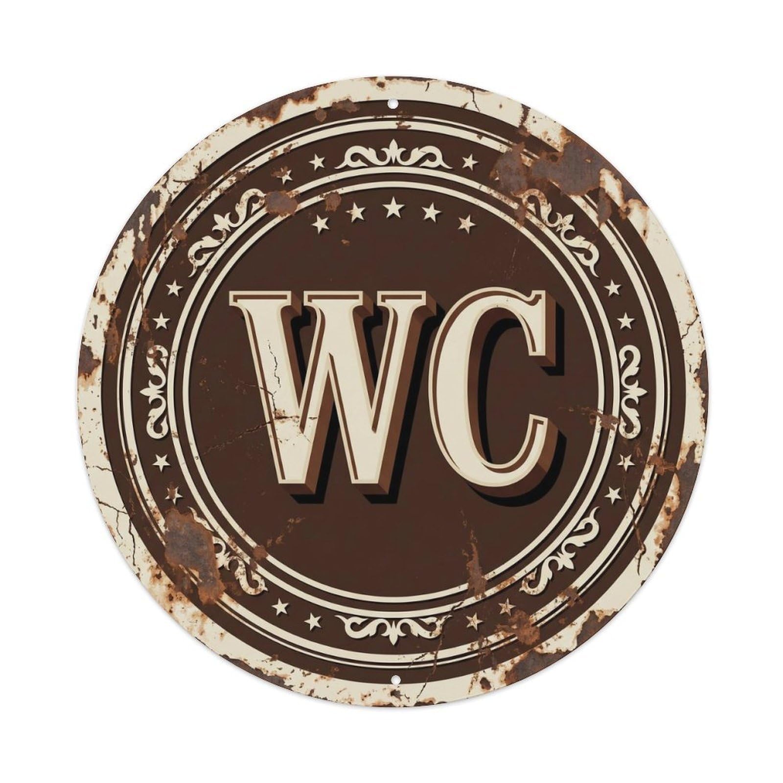 Toilet （WC） Colonial Plate Metal Tin Sign Plaque Wall Decor for Cafe, Club Bar, Office, Home Garden Round Metal Poster 8x8Inch