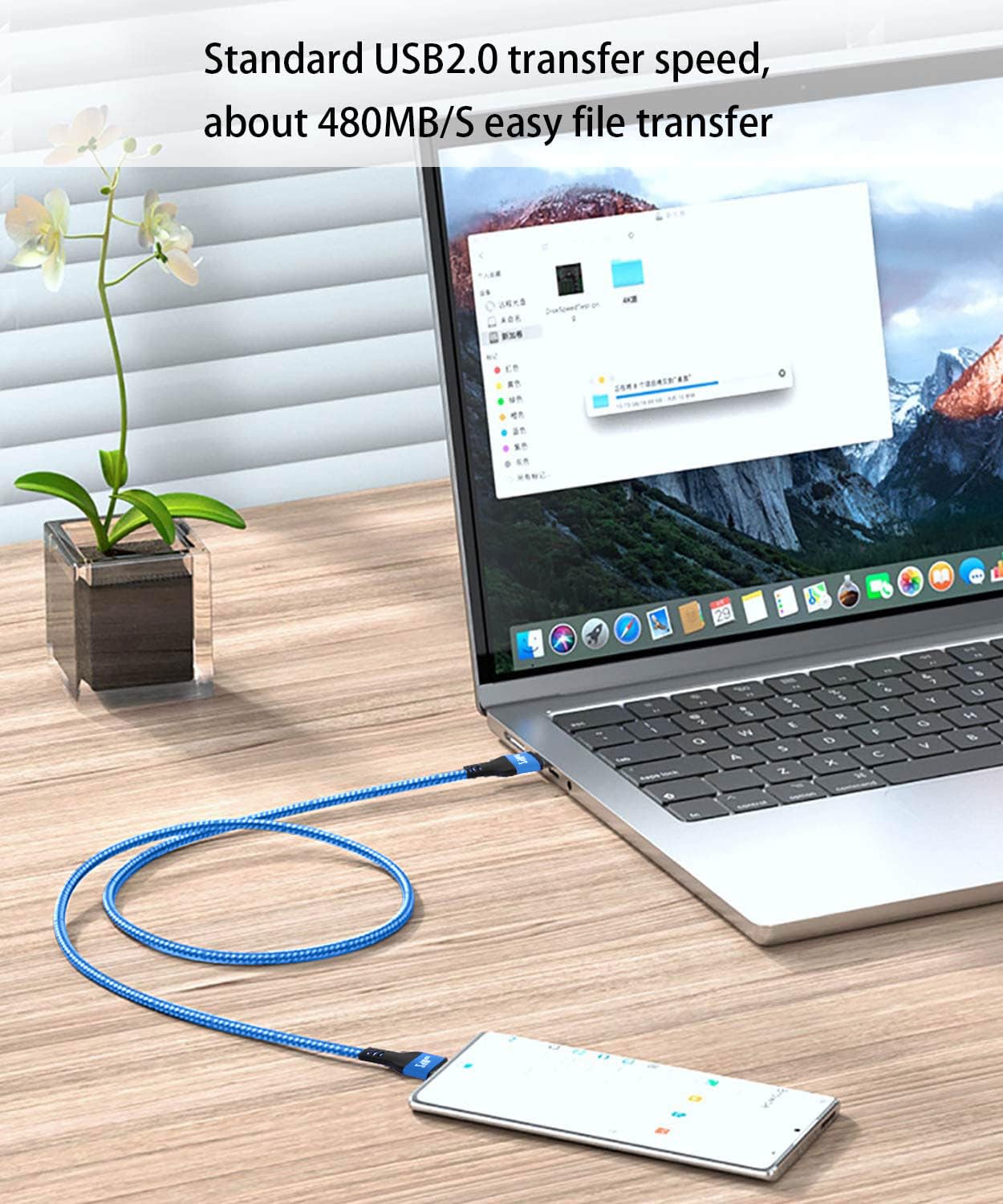 Cavo da USB C a USB C da 240 W blu, cavo di ricarica rapida per iPhone 15, cavo lungo intrecciato di tipo C per MacBook Pro, iPhone 15Pro/15Plus/15ProMax, iPad Pro/Air, Samsuang Galaxy S24 S23, Switch