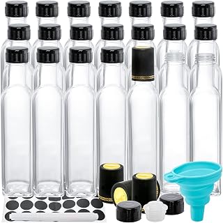 Kingrol 18-Pack 8.5oz Square Glass Bottles with Leakproof Screw Caps - Quadra Bottles for Hot Sauce, Oil, Vinegar, Syrup