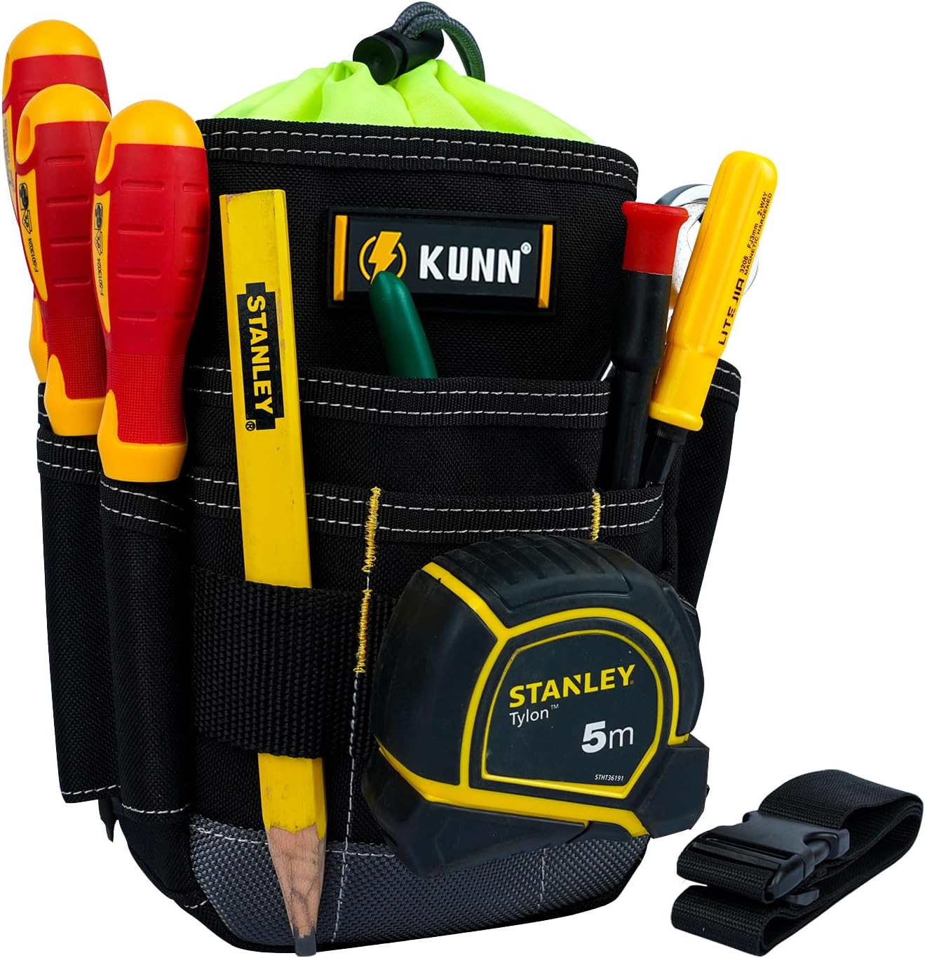 KUNN Electrician Tool Pouch, Drawstring Closure Tool Belt Pouches with Belt Clip for Carpenter, Construction, HVAC
