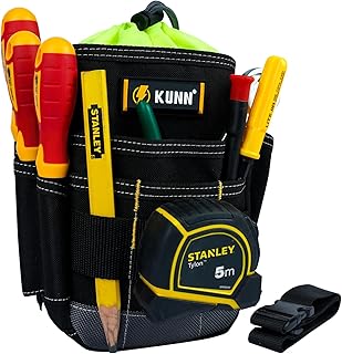 KUNN Electrician Tool Pouch, Drawstring Closure Tool Belt Pouches with Belt Clip for Carpenter, Construction, HVAC
