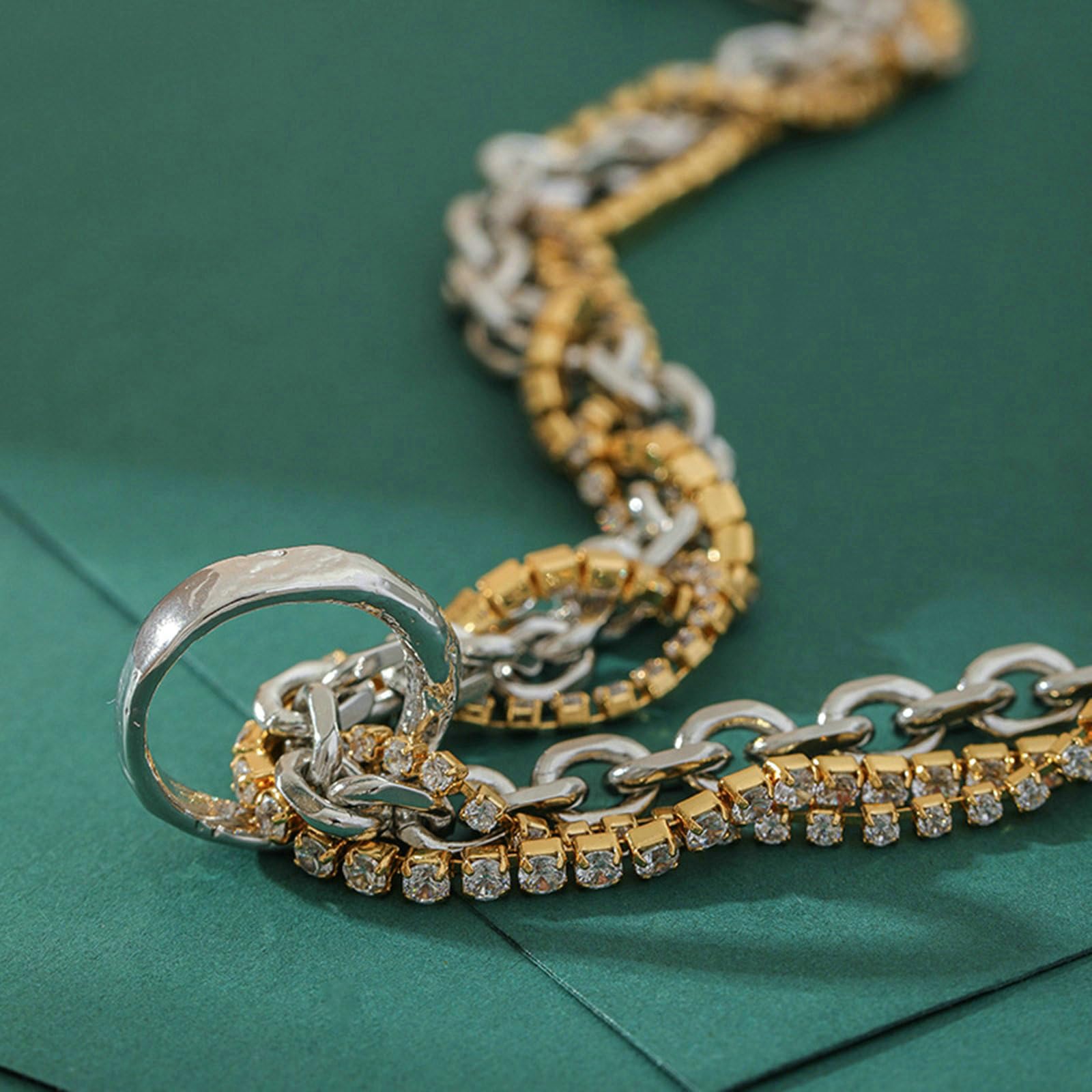 Collar chapado en oro para mujer, collar de cadena de plata vintage geométrica con circonita cúbica para boda