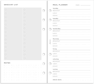Filofax Organizer Refill, Personal Size, Meal Planner Pack, White Paper, 6.73" x 3.74", 56 Sheets B132684