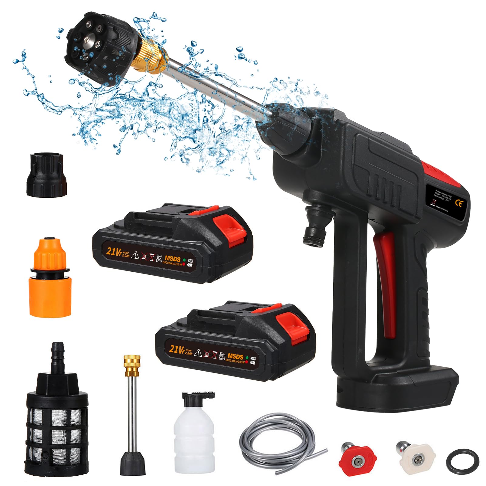 Limpiador de alta presión 60 bar 300 W recargable 6 en 1 para coche, jardín y herramientas