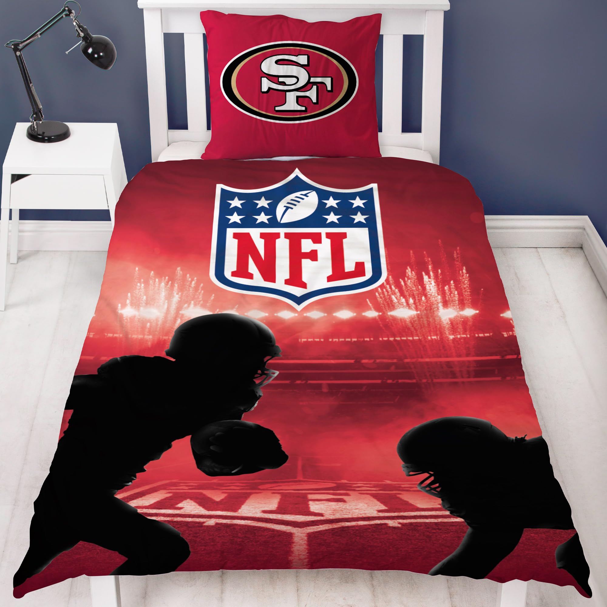 NFL Bettwäsche San Francisco 49ers 135 x 200 cm + 80 x 80 cm 100% Baumwolle in Renforcé-Linon-Qualität Reißverschluss American Football Fan Super Bowl Sourdough Sam Wende-Bezug deutsche Größe