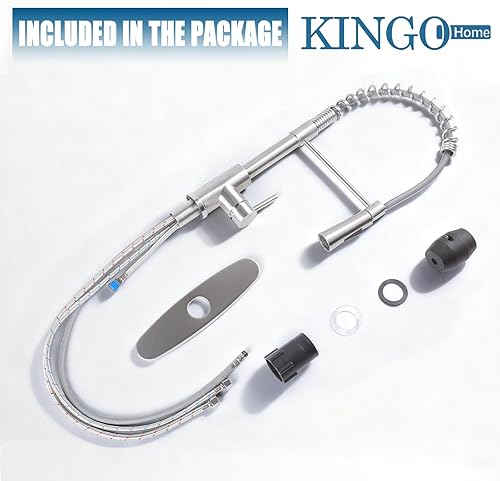 Miniatura 7 de KINGO HOME Grifo de fregadero de cocina con rociador extraíble, grifo de barra de acero inoxidable de níquel cepillado de una sola manija, grifos