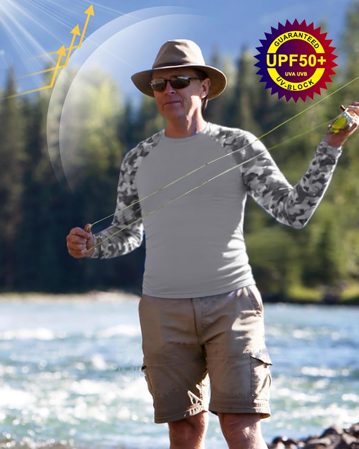 FISHEAL Long Sleeve Fishing Shirts for Men, UPF 50+ Camo Sun Protection Rash Guard, UV Shirt for Swimming Hunting Outdoor - Image 2