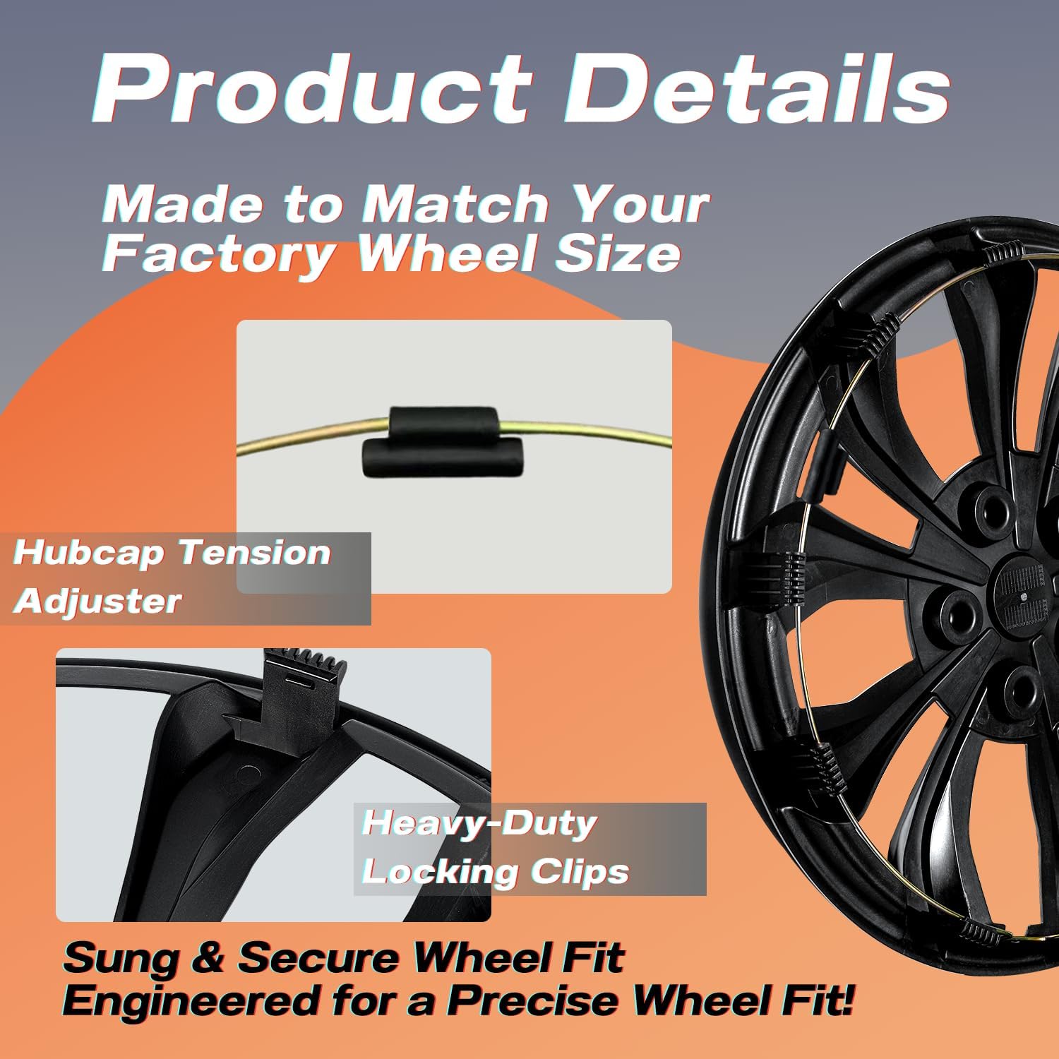 15 Inch Universal Hubcaps, Grey & Black Snap-On Wheel Covers, Compatible with Most Standard Steel Wheels, Cars Sedans & SUV, Set of 4 (Grey and Black)