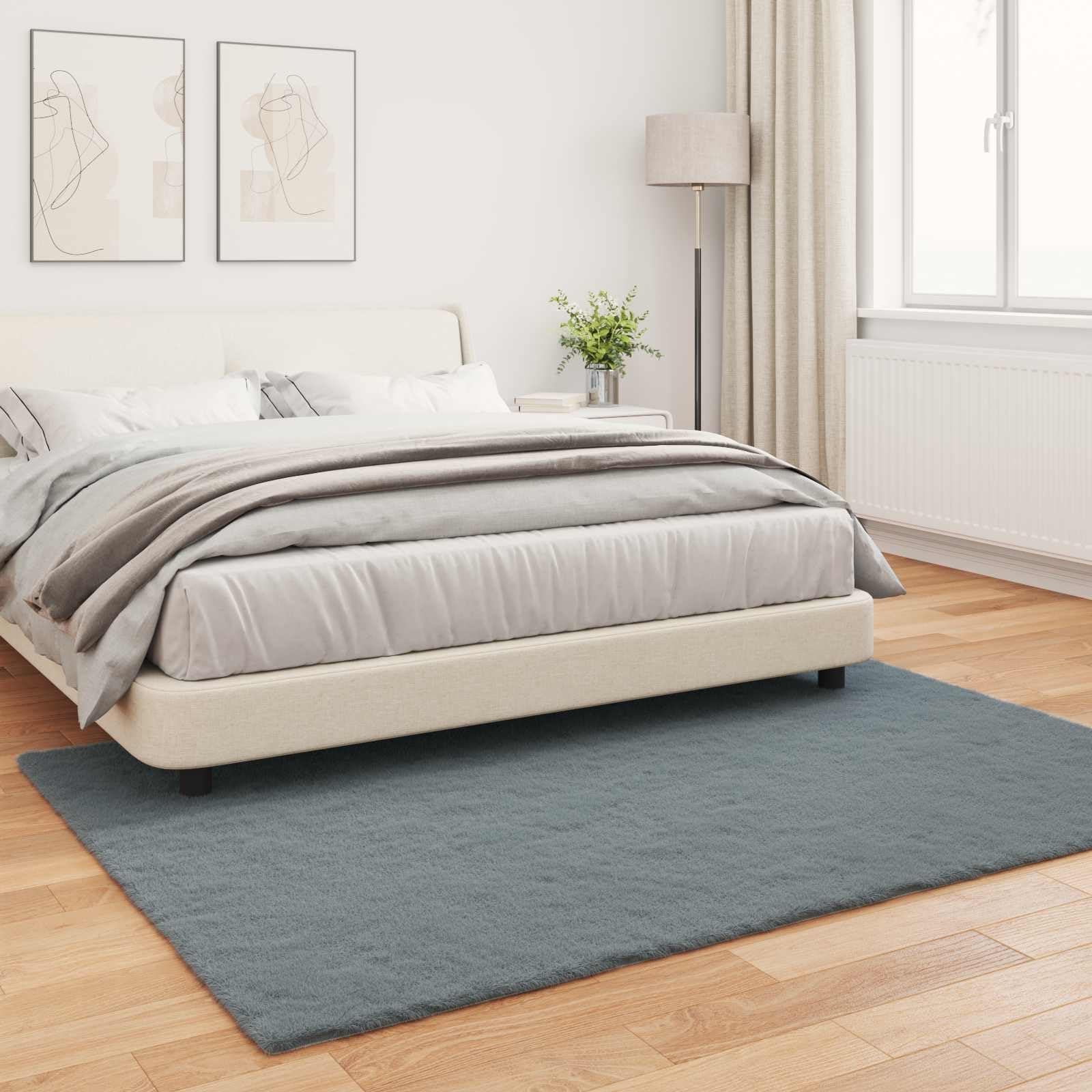 Kunstfell Teppich OLITE Kunstkaninchenfell Optik 120x170 cm Rechteckig, Weicher Teppich rutschfest für Wohnzimmer und Schlafzimmer, Fell-Haptik, Anthrazit