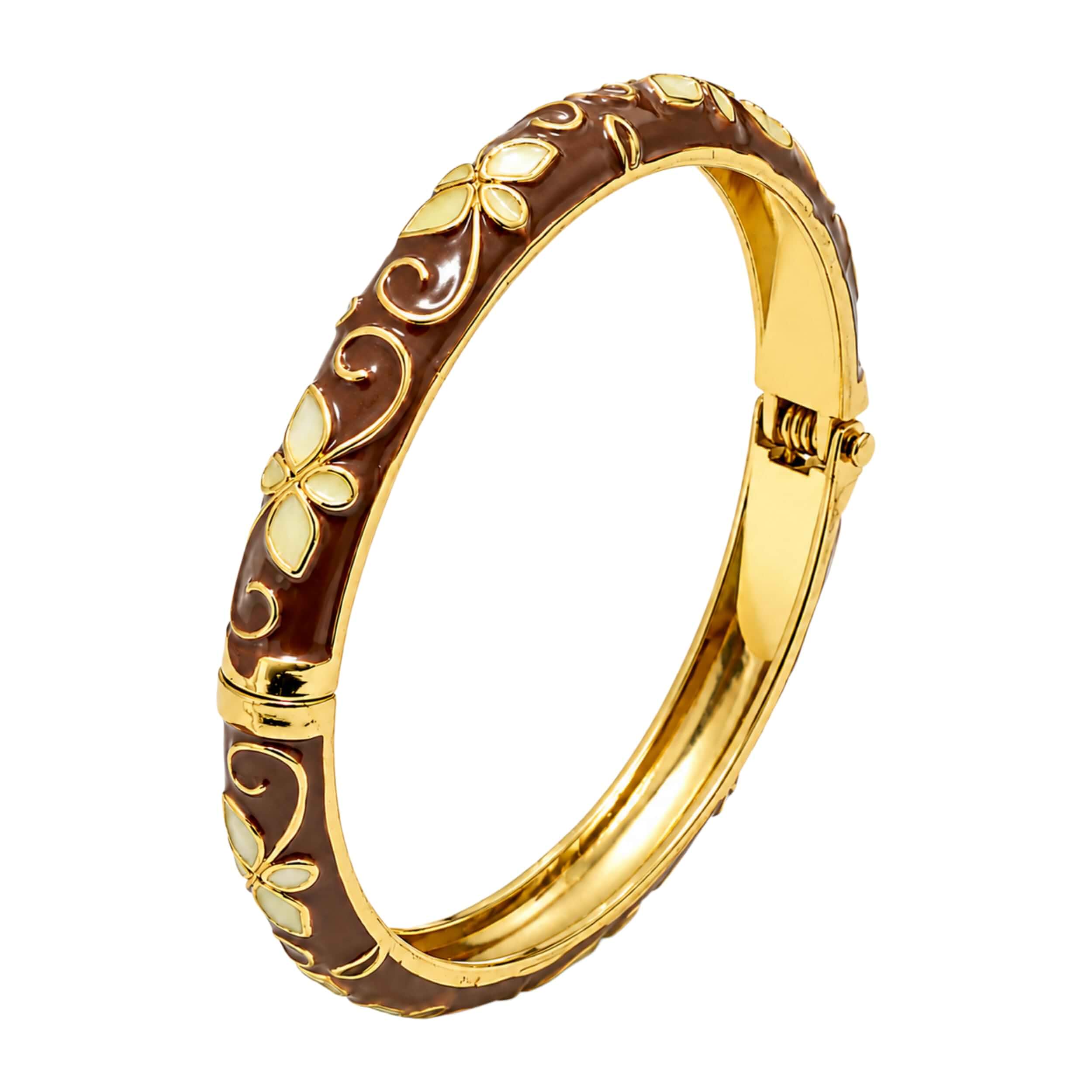 Cloisonne Bracelet For Women, 4 Petals of Flower Shaped Enamel Bling Chunky Bangle Trendy Cute Colorful Gold Plated Vintage Bracelets Stackable Wife Jewelry Friendship Gift