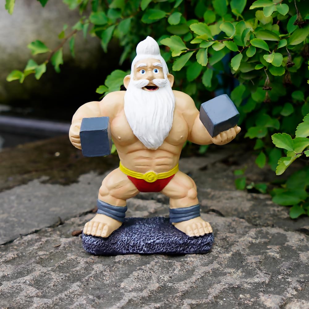 VKEVOC 7'' Funny Workout Garden Gnomes Statues - Outdoor Sport