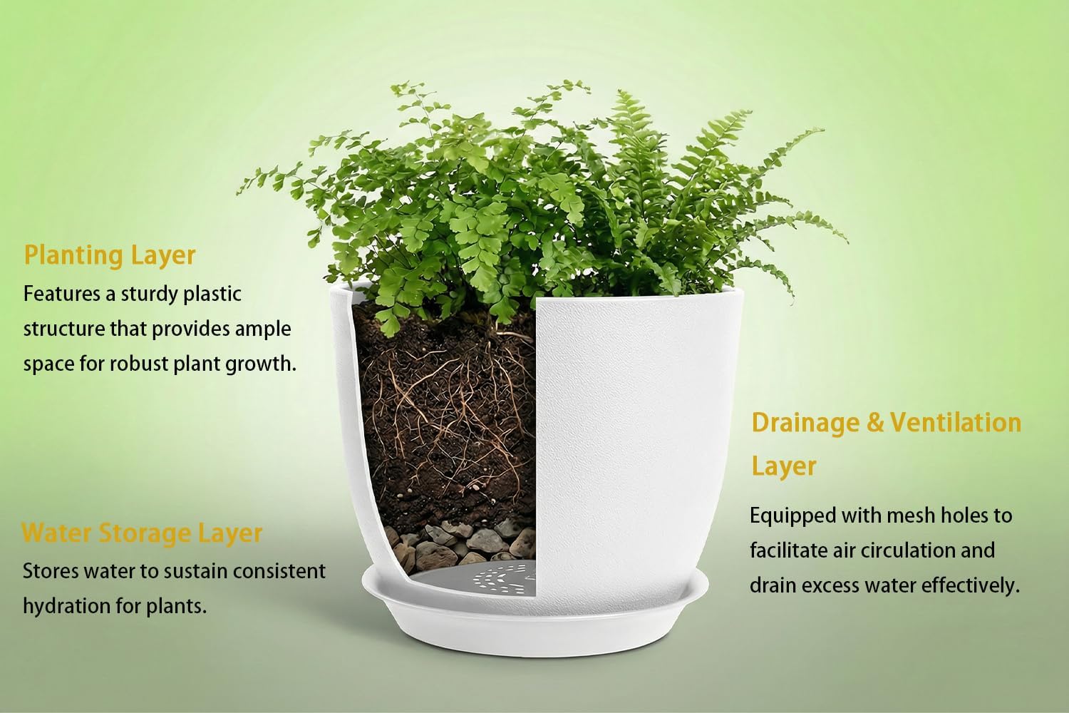 8 Inch Plant Pots Set of 4, Plastic Planters with Drainage Holes and Tray, Flower Pots for Indoor Outdoor Plants and Flowers (White)