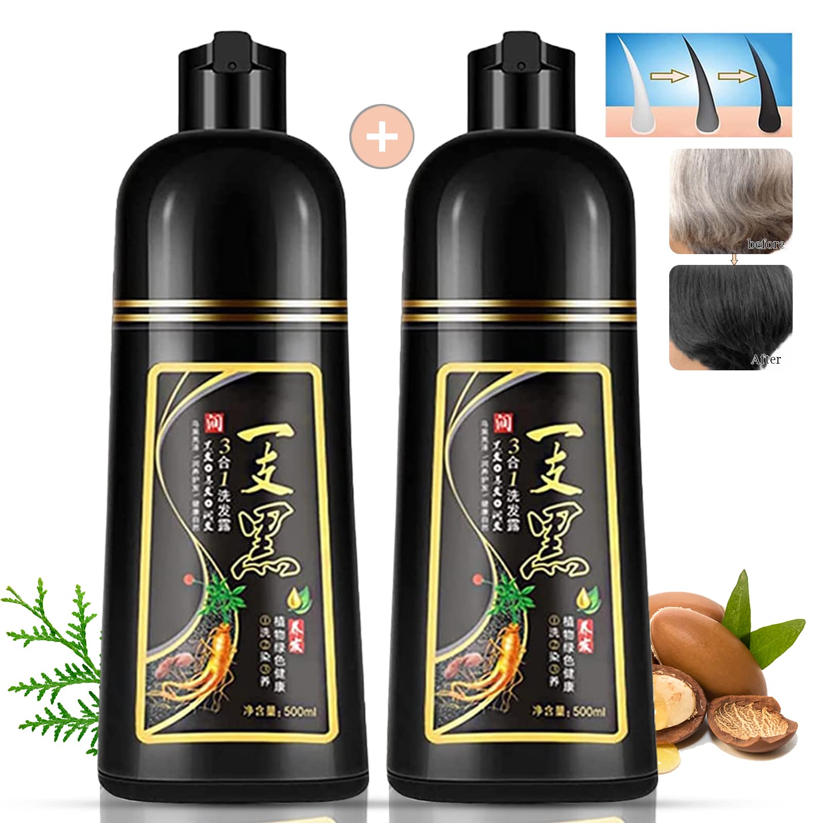 Leorx 2 Bottles 500ml Herbal Hair Dying Shampoo 10-Min Natural plant hair colorants Unisex Ammonia F