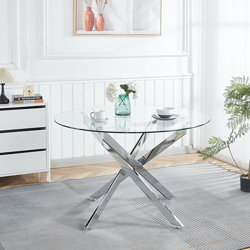Miniatura 65 de Mesa de comedor de cristal de 51 pulgadas para 4, mesa de comedor rectangular contemporánea con parte superior de vidrio templado y patas de acero