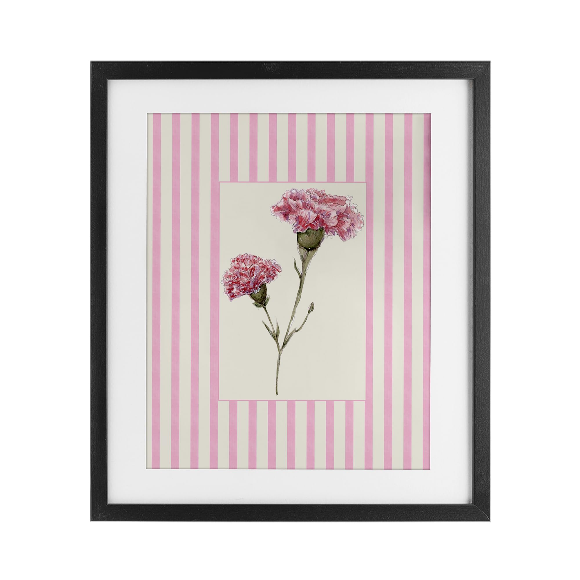 Stupell Industries Midnight Black (Textured) 'Pink Stripe Carnation'| Framed Print Under Glass