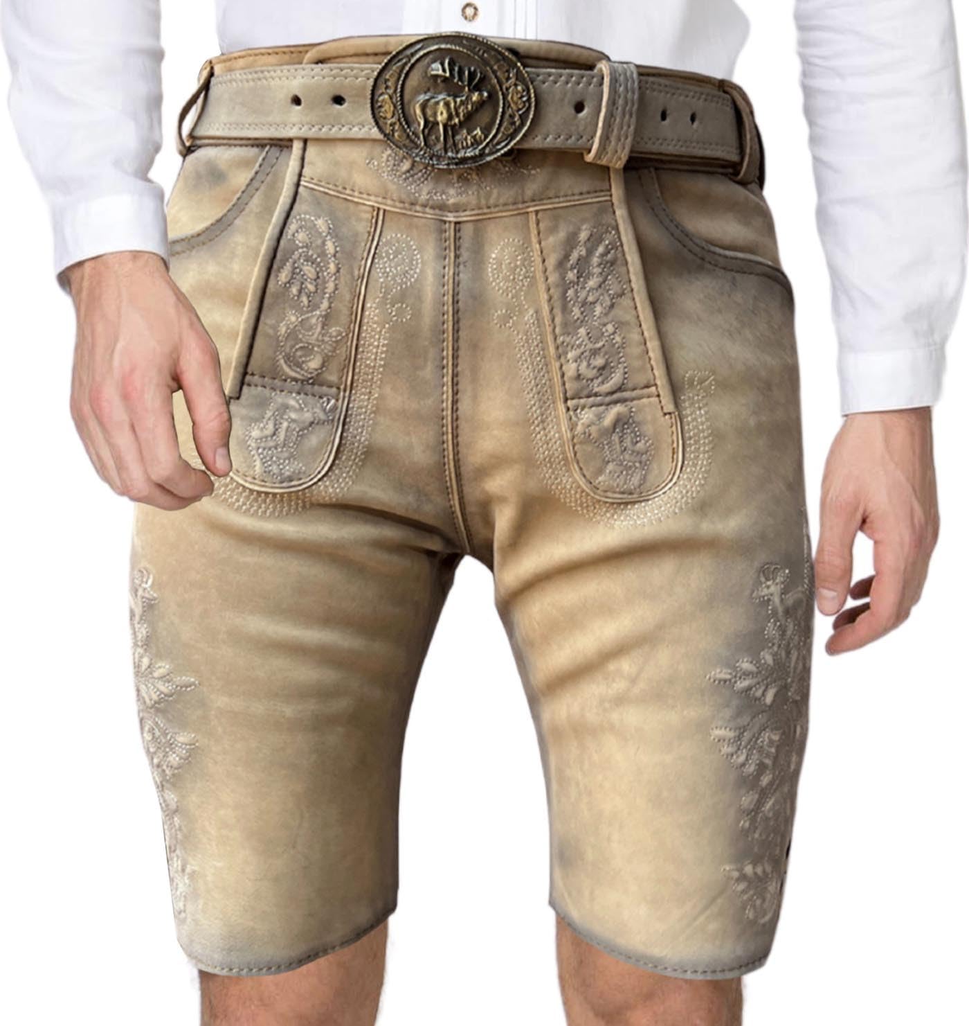 sais Oktoberfest Trachten Lederhose, Trachtenlederhose, Herren Lederhose Trachtenhose inkl Gürtel Größe 48-58