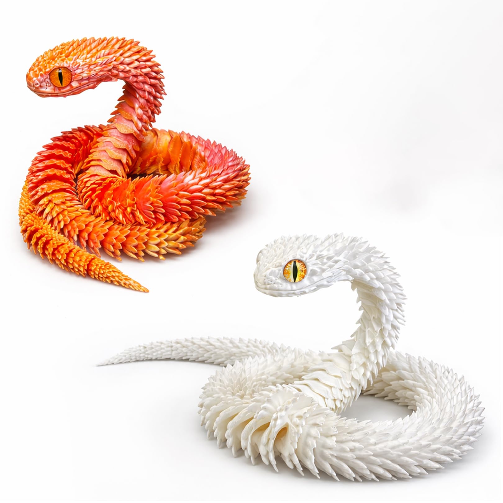 2 PCS 3D Printed Snake Toy, 30cm Flexible Articulated Animal Model, Blue-Purple and Red-Gold PLA Plastic Fidget Toys for Desk Bookshelf Decoration, Collectible Disjointed Snake Figures Set (Red White) — image 1