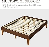 Vista 30 de Yaheetech Base de cama matrimonial con plataforma de madera maciza natural con soporte de listones de madera, espacio debajo de la cama de 12 Nogal