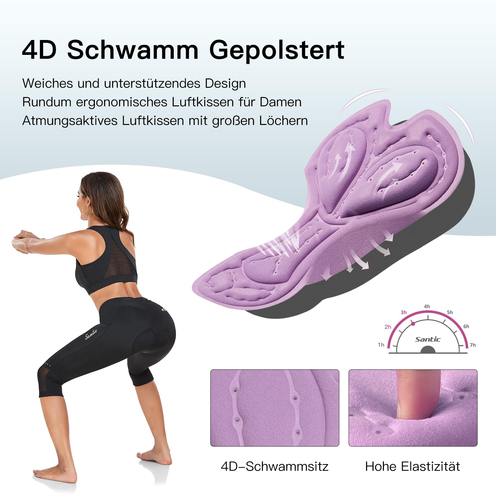 Santic Pantaloni da Ciclismo da Donna a 3/4, Imbottiti, da Ciclismo, da Ciclismo, con Imbottitura Elastica, ad Asciugatura Rapida, Traspiranti