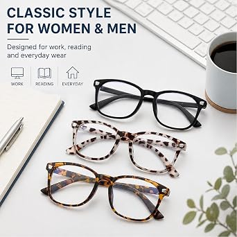 3 Pack Rounded Square Glasses for Women - UV400 Blue Light Eyewear