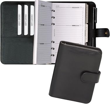Bind17501 Systemplaner A7 FINEtouch Kunstleder schwarz Terminplaner Ordner 14 x 11,5 x 3 cm mit System-Einsteckkalender 1 Woche = 2 Seiten Planer mit Druckverschluss Kalender - 25.04.2019