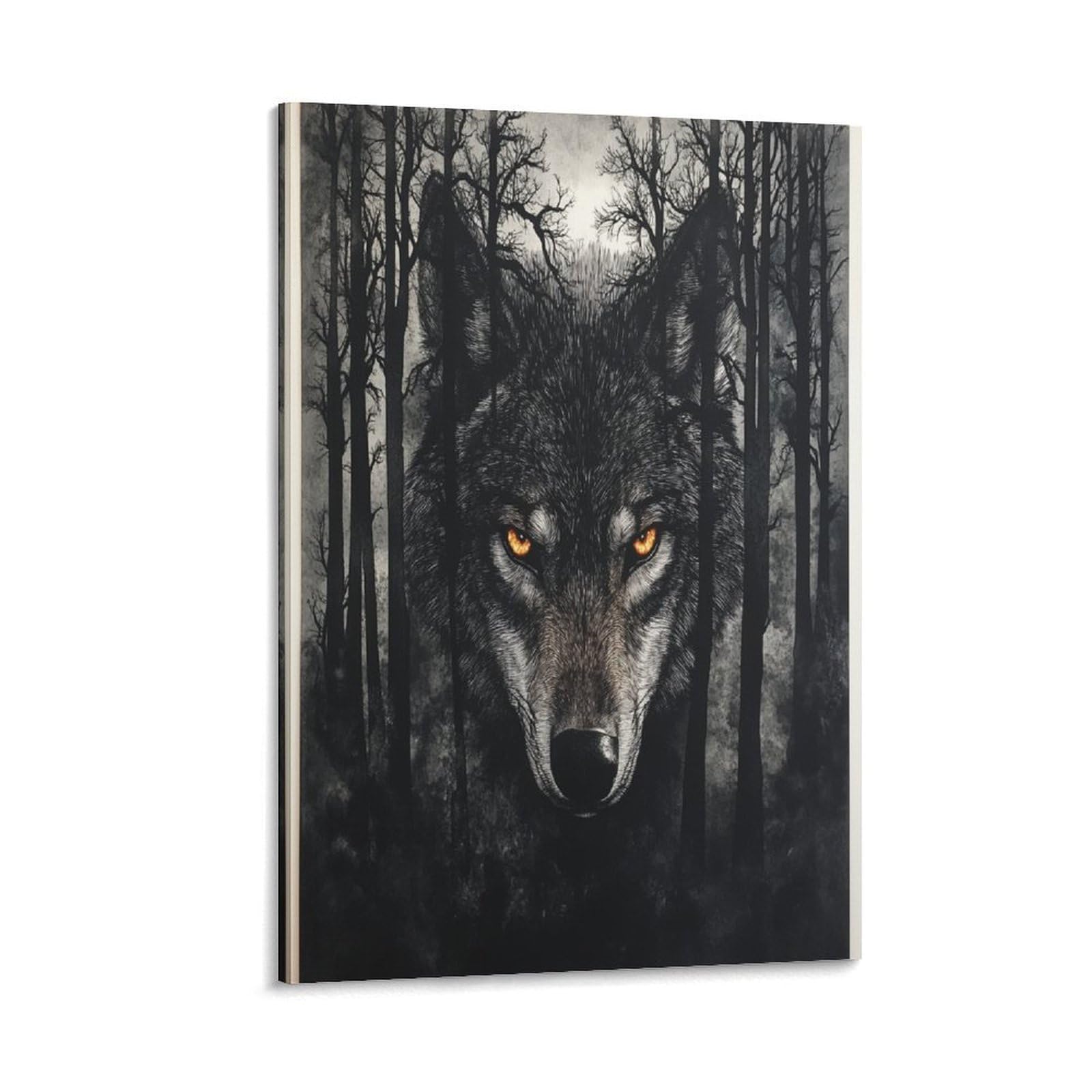 VFKLZCNYR Lienzo enmarcado de madera 3D de lobo para pared, arte de la vida, impresiones en lienzo para sala de estar, dormitorio, oficina en casa, decoración de pared con marco, 40 x 60 cm