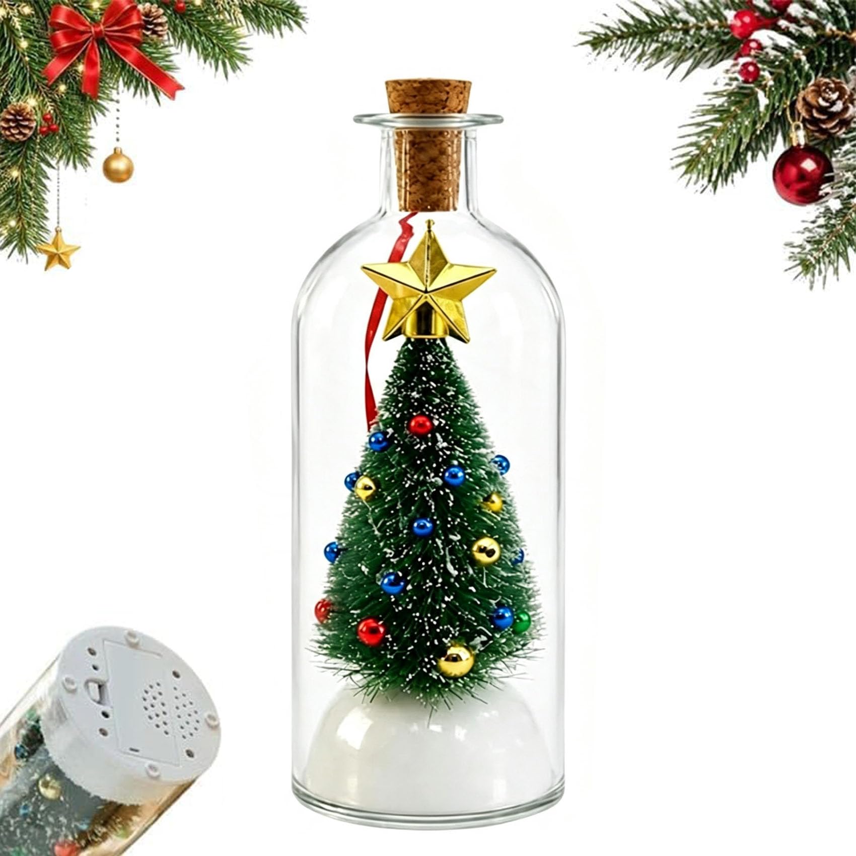 Bottiglia in vetro con albero di Natale messaggio vocale registrabile (A#) | Messaggio natalizio in bottiglia, ricordo con funzione di riproduzione vocale da 30 secondi, decorazione o regalo natalizio