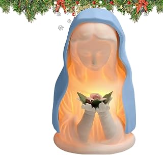 Virgin Mary Nighnt light - 8.5x13.5x8.5cm Catholic Blessed Mother | Devotional Table Lamp | Blessed Mother Mary Nigħt light | Religious Resin Prayer Figure Lamp With Warm Glow Lighting | Home D