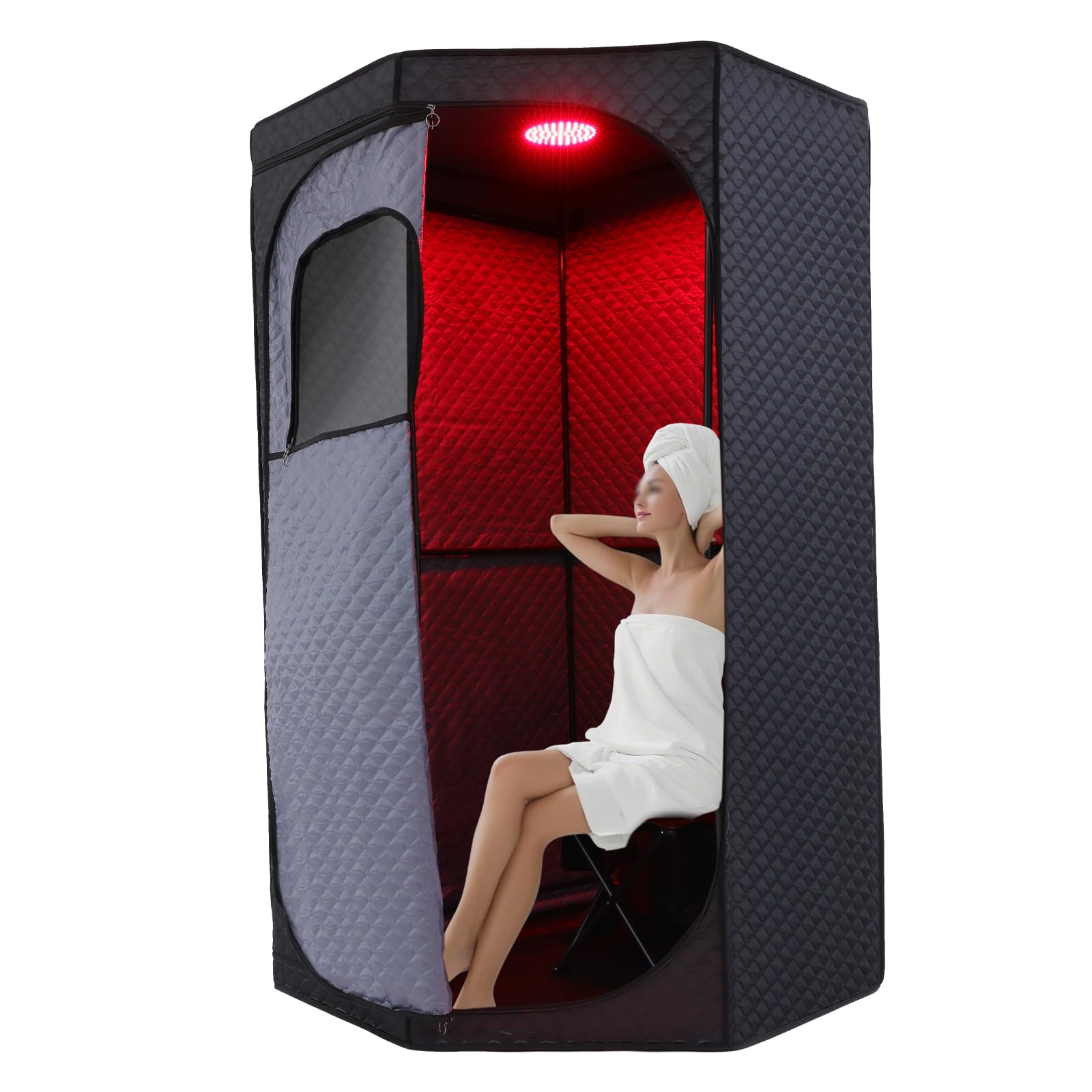 Cabina de sauna de vapor portátil tienda sauna casa 180cm, sauna personal independiente negro con 3L vaporizador 9 niveles calefacción temporizadores, tienda spa para casa con mando a distancia silla