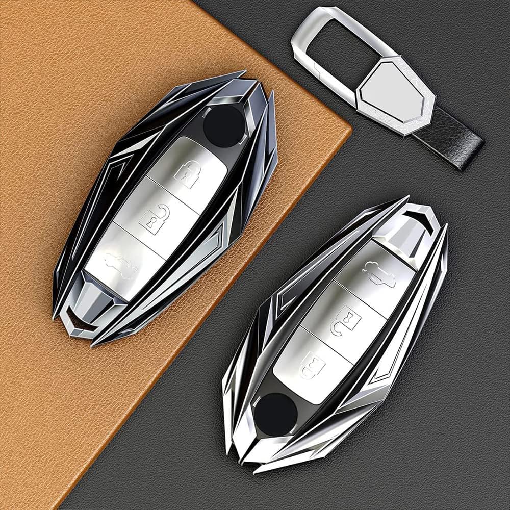 Zinc Alloy Metal Keyless Entry Key Fob Case Cover Protector Fit for Infiniti Nissan Murano Pathfinder Maxima Lannia Altima Sentra Rogue Armada 3/4/5/6 Buttons Gray