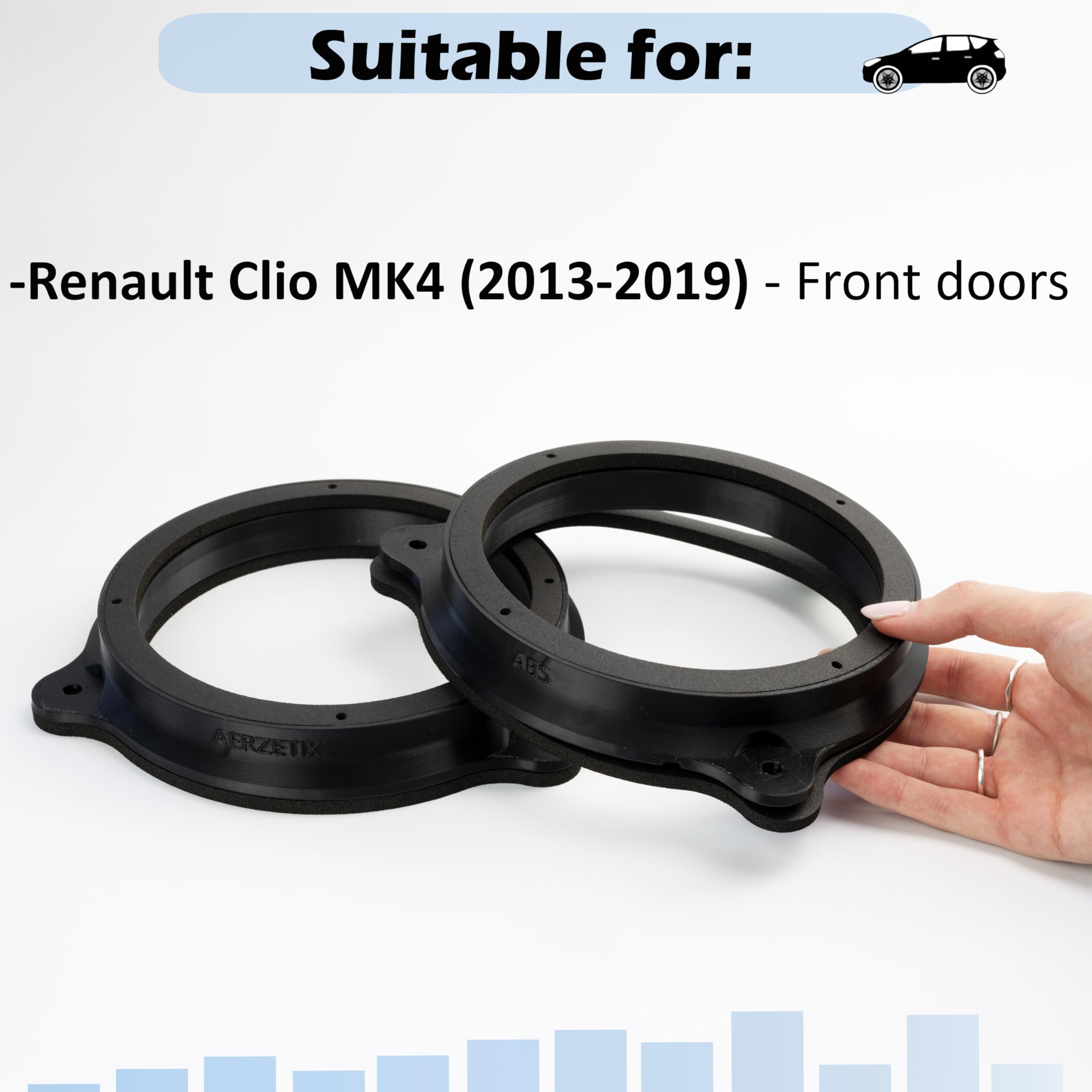 AERZETIX | Kit de 2 adaptadores/Soportes para Altavoces Ø165mm Compatible con Renault Clio MK4 para Puertas Delanteras