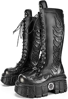 [KUTAO] ゴシック パンク 厚底ミッドカーフ レースアップブーツ レディース｜金属バックル＆タンクソール｜内側ジッパーで着脱簡単｜ストリート/ライブ/フェス/コスプレにも