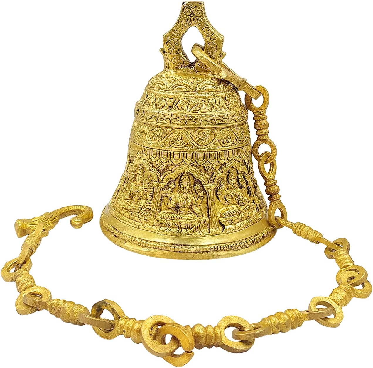 Brass Ashtalaxmi Bell with Intricate Carvings, Golden Color, 7 Inch Height, Ideal for Temples, Pooja Rooms, Home Decor, and Spiritual Use