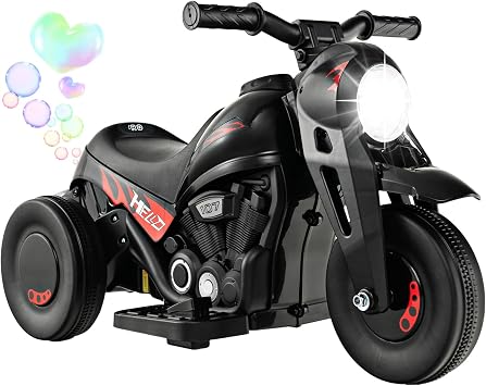 GYMAX Kids Electric Motorbike, 6V Ride on Motorcycle with Bubble Maker, Music, Headlights, Forward & Backward, 3 Wheels Children Motor Bike for 3 Years Old+ Boys Girls Black, 81 x 36 x 43 cm
