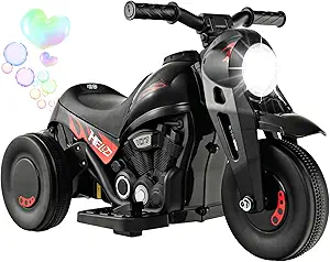 Costzon Kids Motorcycle, 6V Battery Powered Ride on Motorcycle with Bubble Maker, Music, LED Headlight, Forward & Backward, 3 Wheels Electric Motorcycle for Kids, Gift for Boys & Girls (Black)