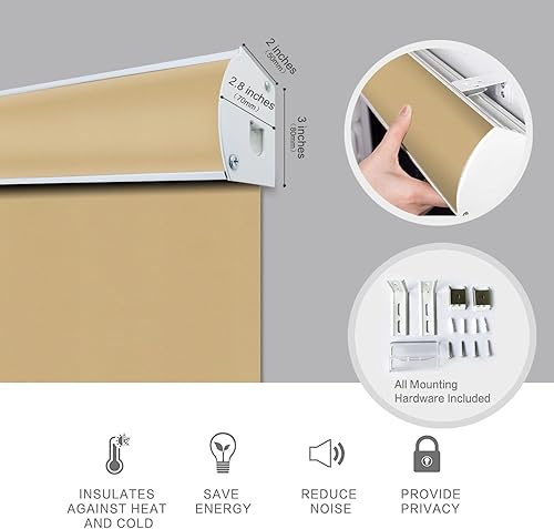 Vista 15 de Yin Yang Persianas opacas con cenefa inalámbrica, cortinas de tela filtrante de luz UV blanca, persianas enrollables con cenefa de metal cubierta