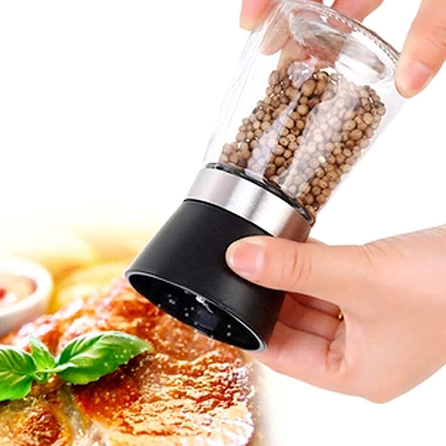 JMC Transparent Manual Mill Grind with Adjustable Ceramic Blades for Coarseness & Knob Thickness Adjuster - Spice Crusher, Shaker for Pepper, Sea Salt 180 ml-image-1