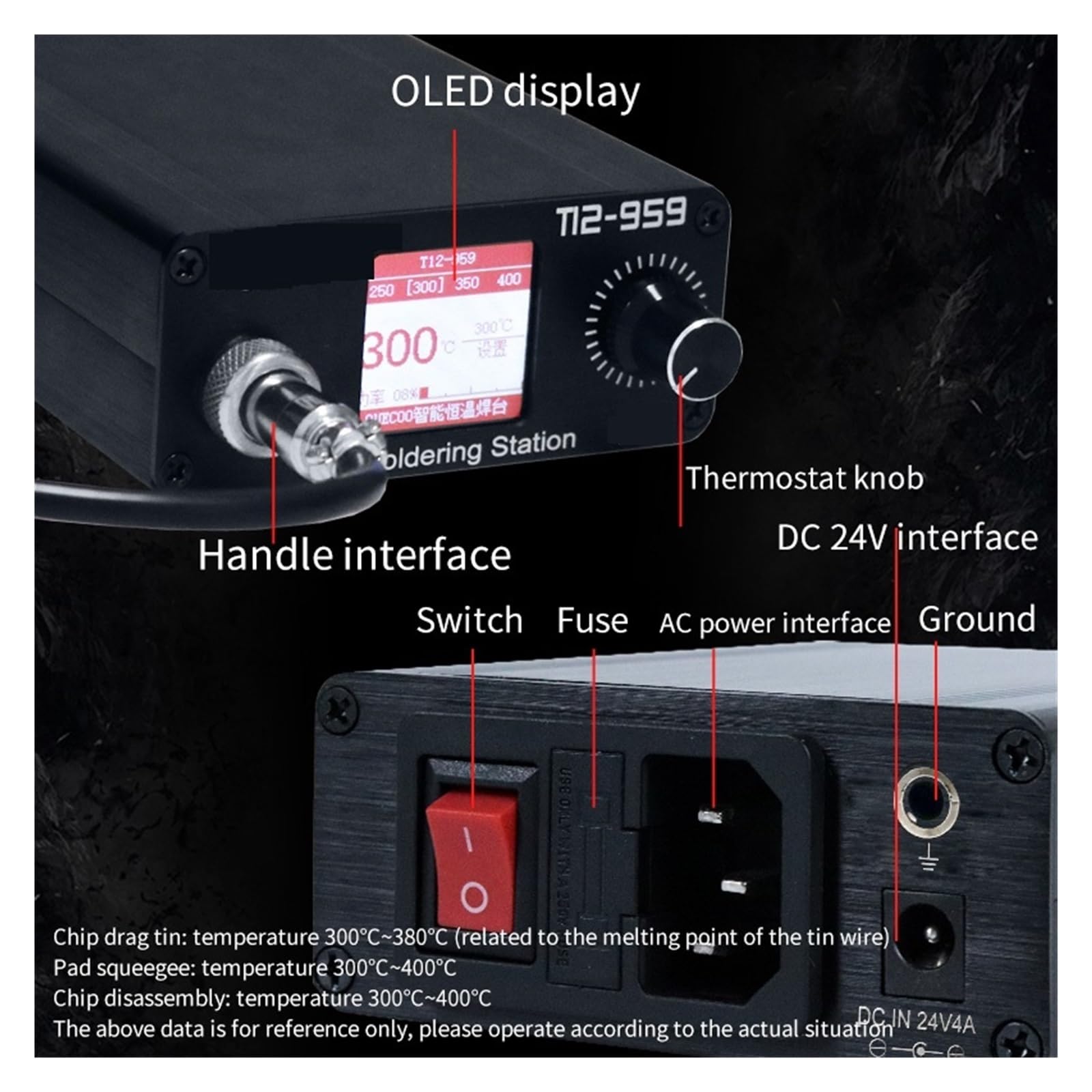 Stanowisko spawalnicze, T12-959 V5.1 Stacja Lutownicza Elektroniczna Lutownica Większy Wyświetlacz Cyfrowy I 5-pinowy Uchwyt M8 Żelazna Końcówka, Cyfrowa Stacja Lutownicza(SET4)