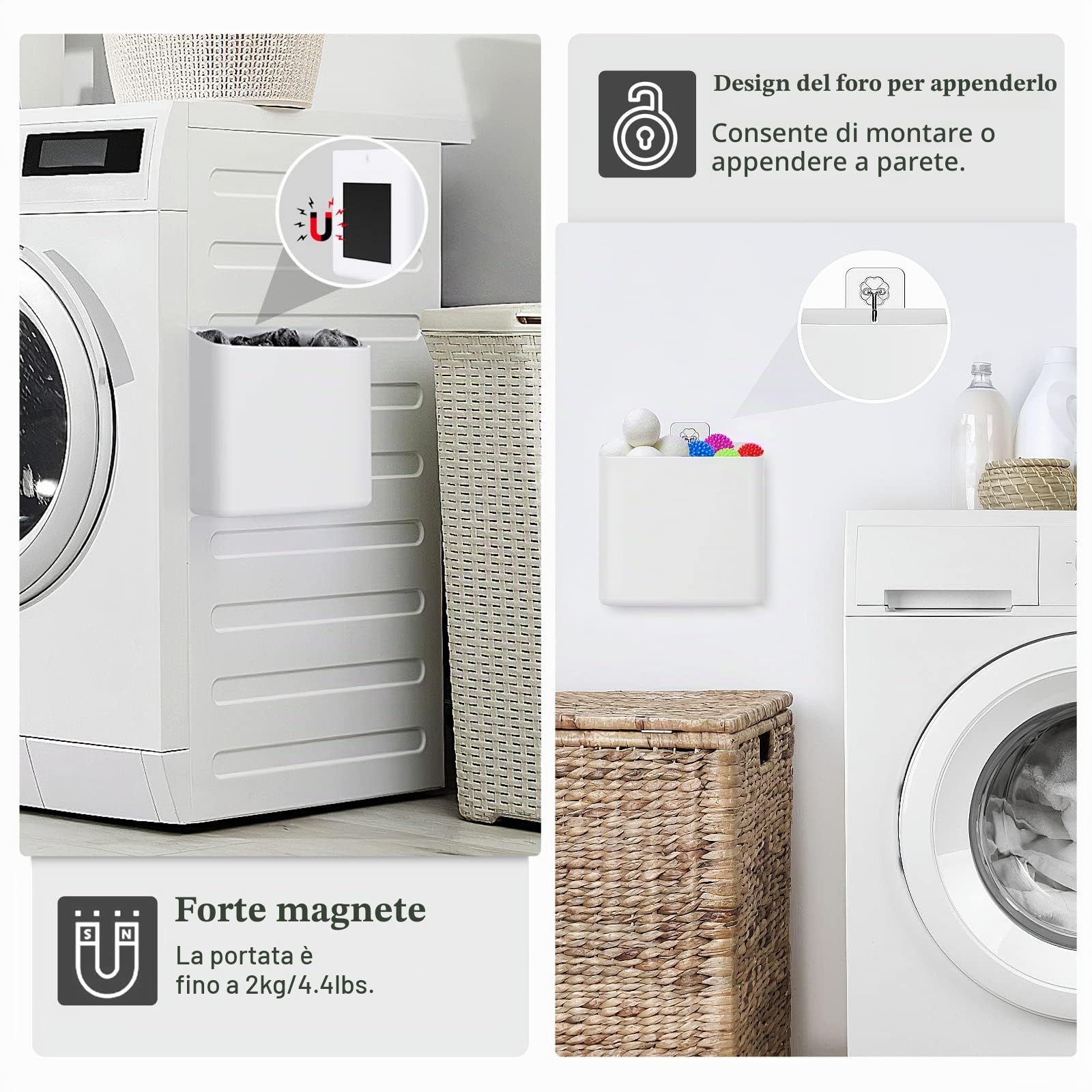 MoKo Contenitore Portaoggetti per Prodotti di Pulizia, Portaoggetti Lavanderia in Plastica con Magnete Potente, Portaoggetti Versatile per Casa, Ufficio, Scuola, Scatola Portapenne Allargata, Bianco