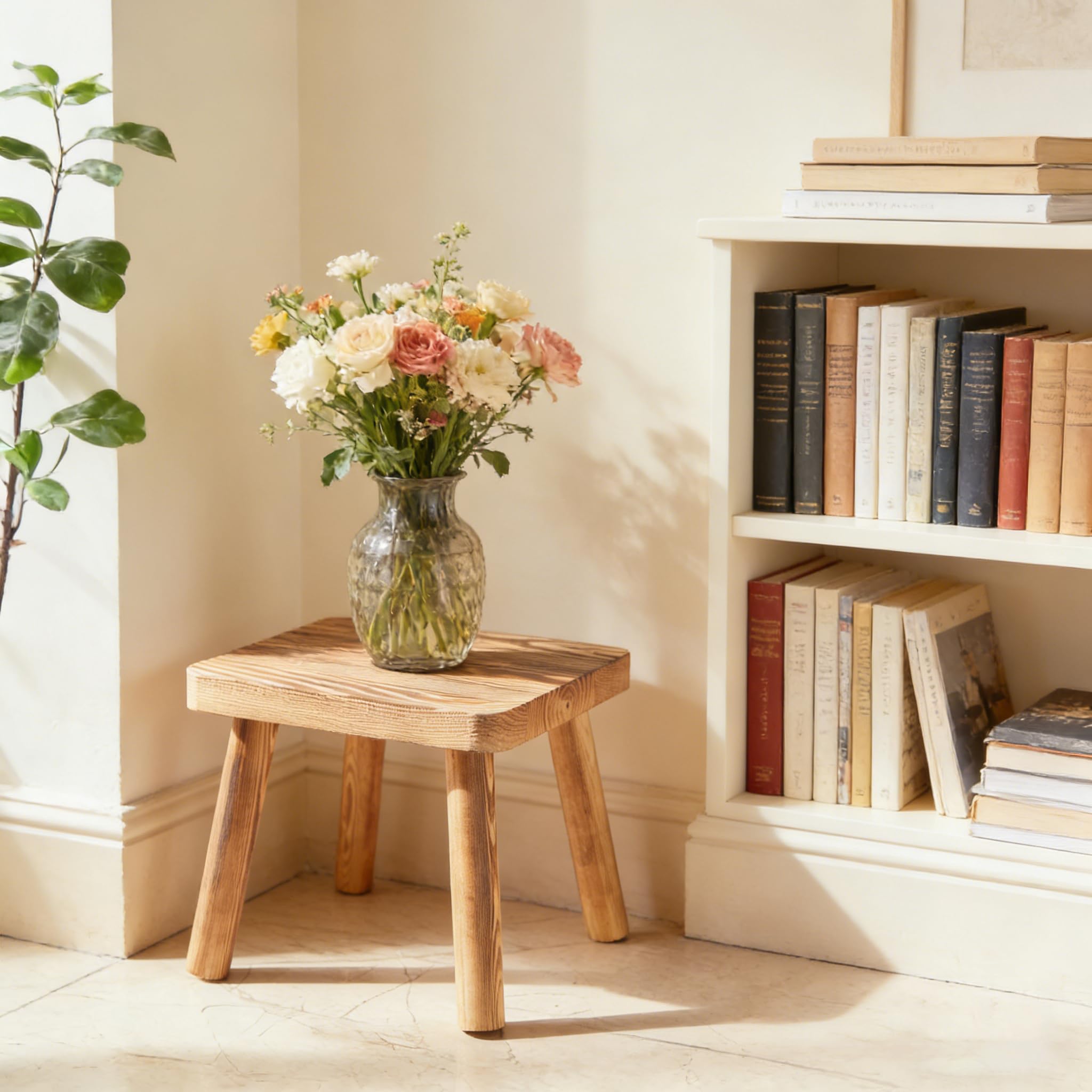JETAINE Petit Tabouret en Bois, Mini Table d'angle, Support pour Plantes, escabeau d'intérieur pour Enfants, Repose-Pieds Portable Amovible, Petite Table d'appoint pour Plantes d'intérieur, Chambre à