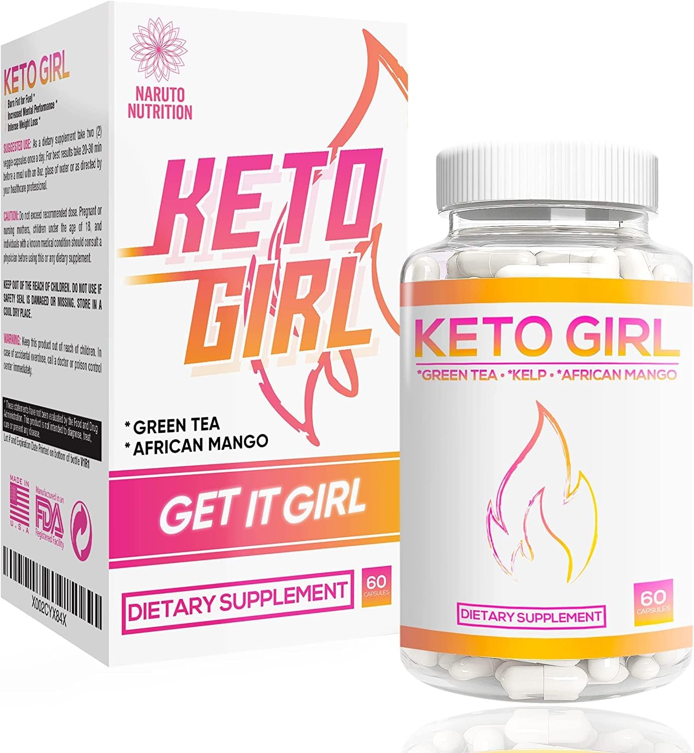Keto Girl Diet Capsules โ 1200 mg Keto Pills with Shark Tank Formula 10X Advanced Weight Management w/Green Tea, Apple Cider Vinegar, Kelp to Manage Weight, Boost Energy, Enhance Focus 60 Cap