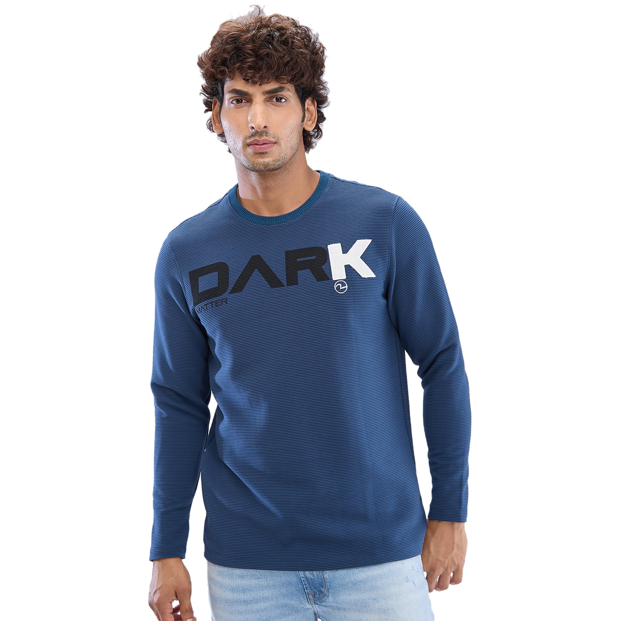 Blue Slim Fit Cotton Full Sleeve Round Neck Tshirt for Men-image-1