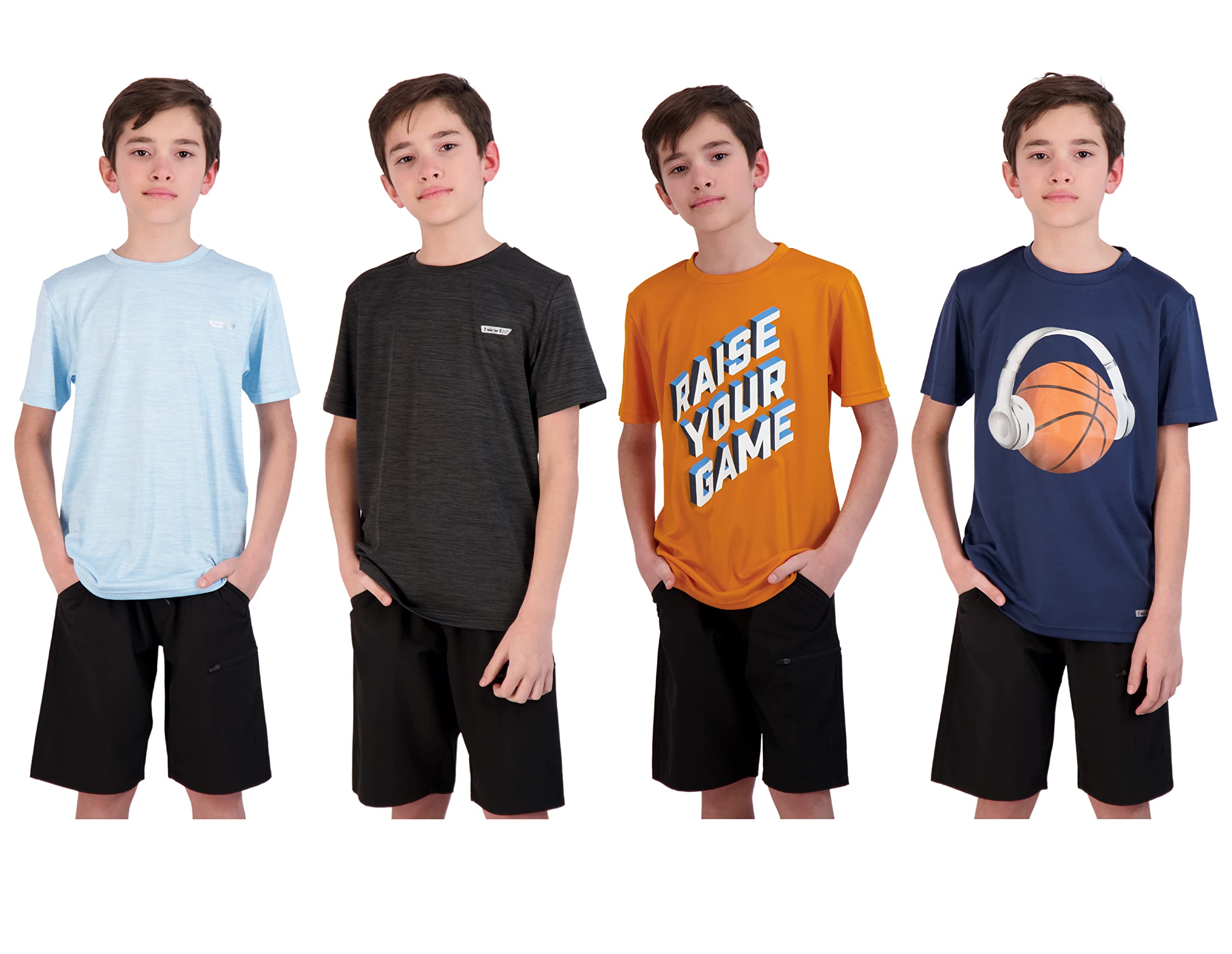 Hind 4-Pack Boys Youth Quick-Dry Breathable Performance Active Athletic T Shirts
